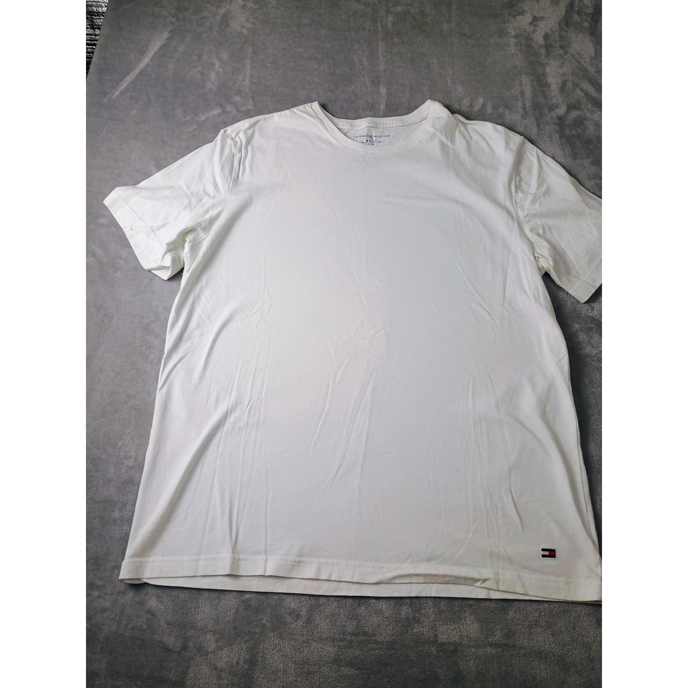Tommy Hilfiger Shirt Mens Large White Embroidered Flag Logo Basic Tee Crewneck